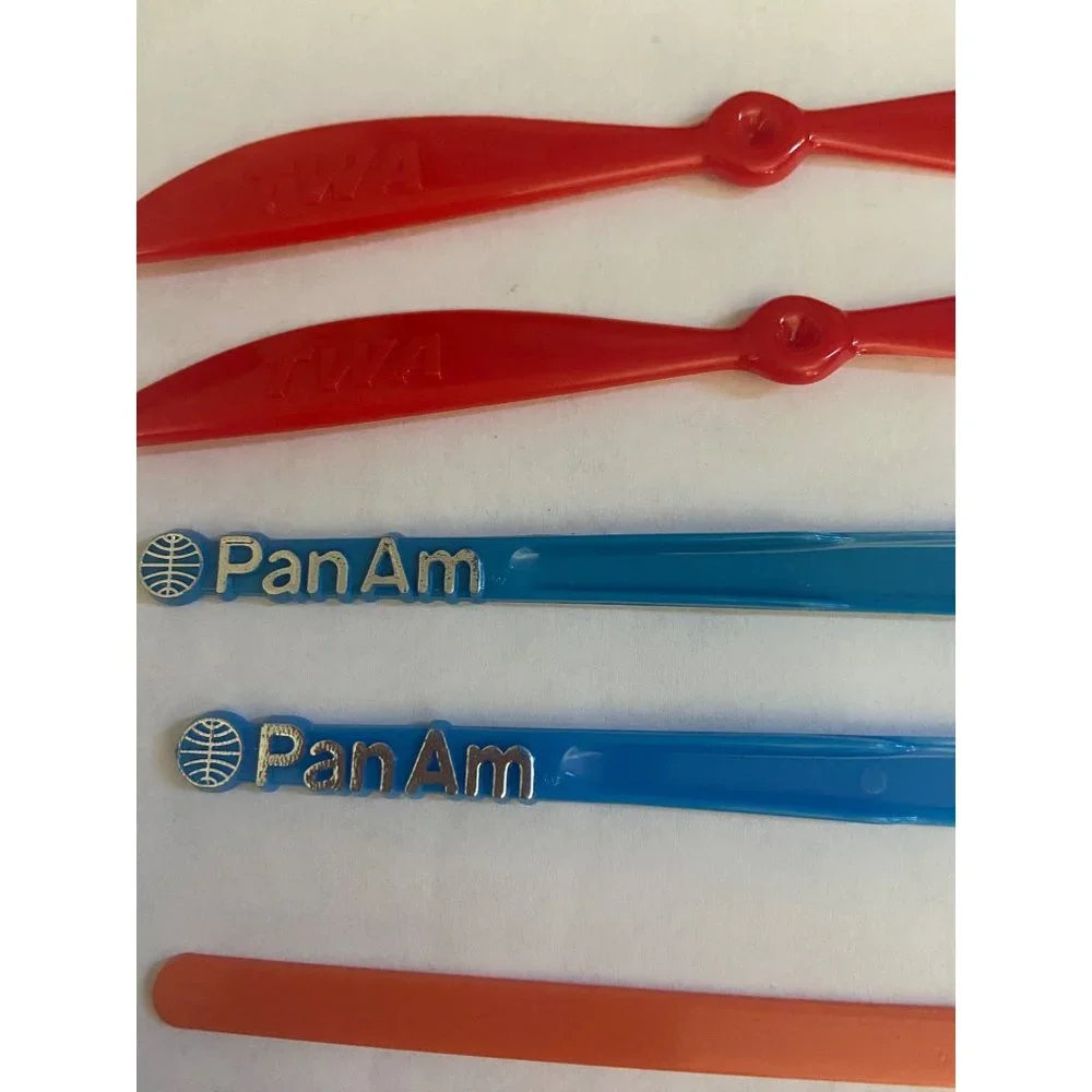 Vintage Lot of 8 Airline Swizzle Sticks Including TWA, PanAm, Aloha, and Air Cal